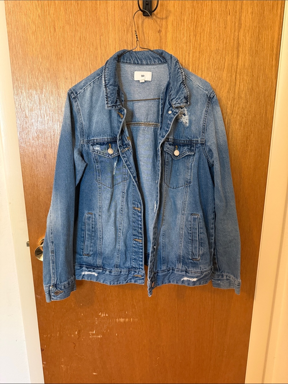 bp Blue Distressed Denim Trucker Jacket